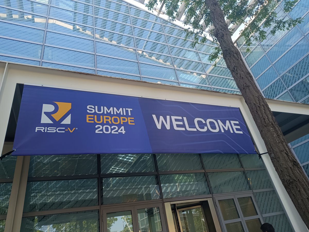 The venue and a banner saying RISC-V Summit Europe 2024 Welcome