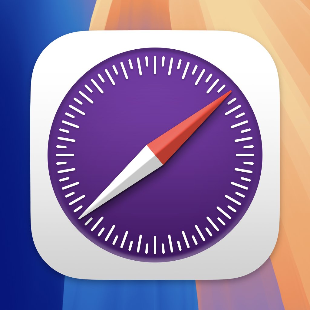 Safari Technology Preview app icon on macOS Sequoia featuring a red and white compass needle over a purple background with white radial marks.