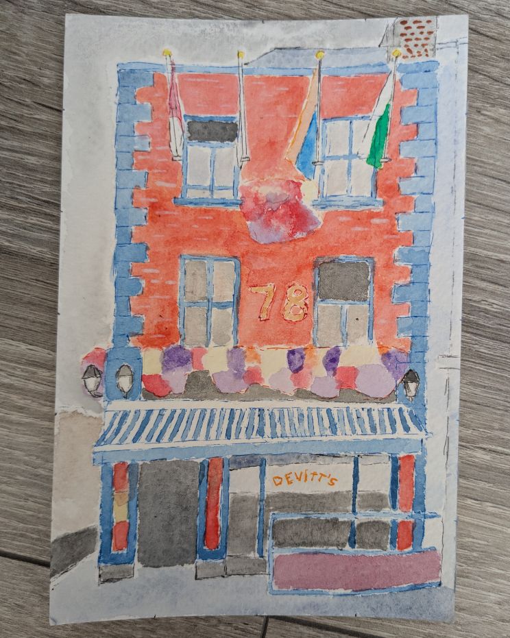 watercolor painting of Devitt's Pub, Dublin. I removed the lamp post and people from the picture.