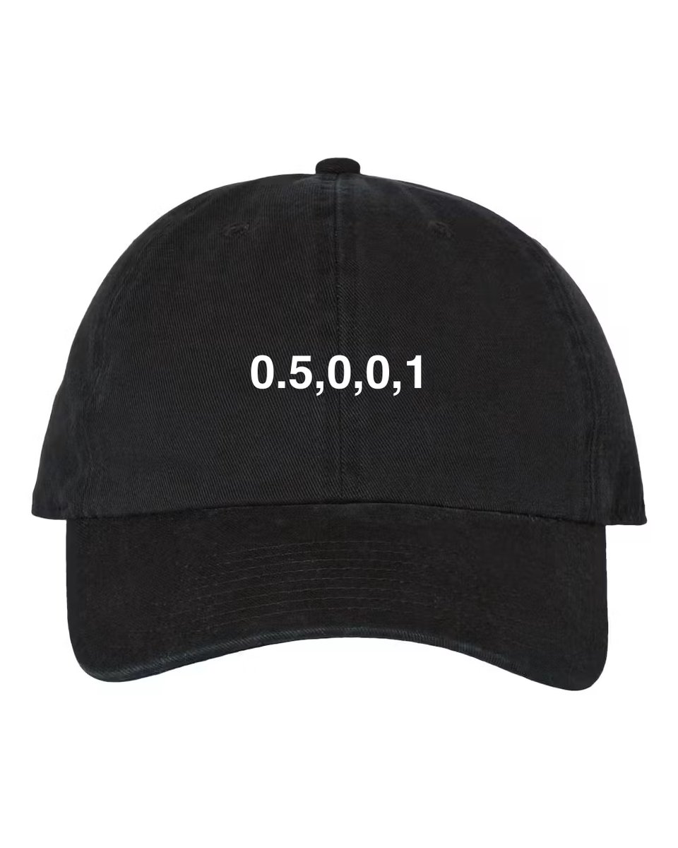 A hat with 0.5,0,0,1 on it