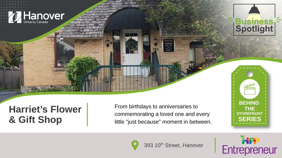 Front entrance of Harriet’s Flower & Gift Shop with brick exterior and welcoming doorway at 393 10th Street, Hanover.