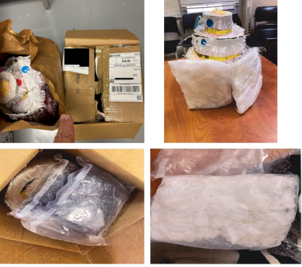 Two vacuum-sealed bags containing almost 900 grams of methamphetamine.  